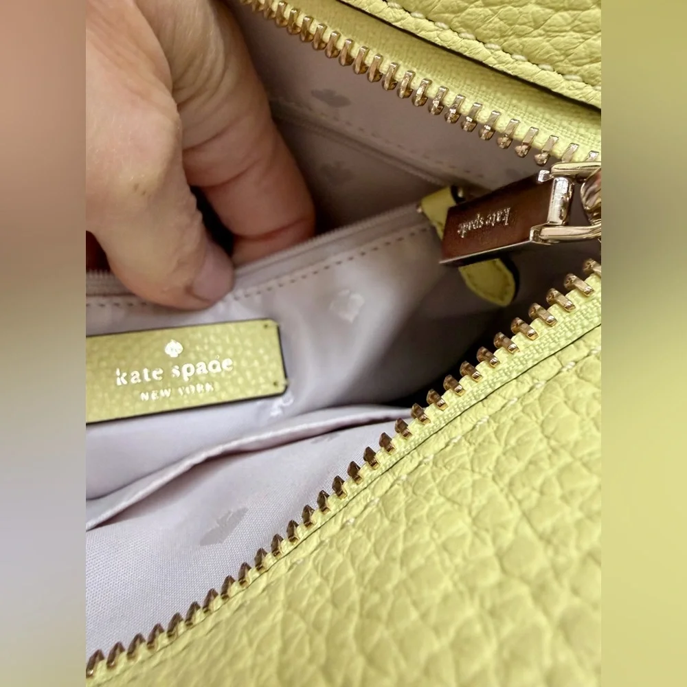 Kate Spade Leila Top Zip Crossbody Bag Frosty Lime Yellow Pebbled Leather Purse